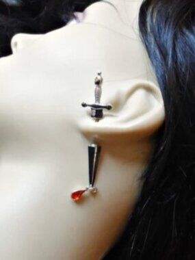 Silver Sword Dagger Drop Earrings - PAIR